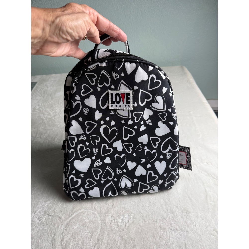 Brighton Love Mini Backpack Black White Heart Print NWT
